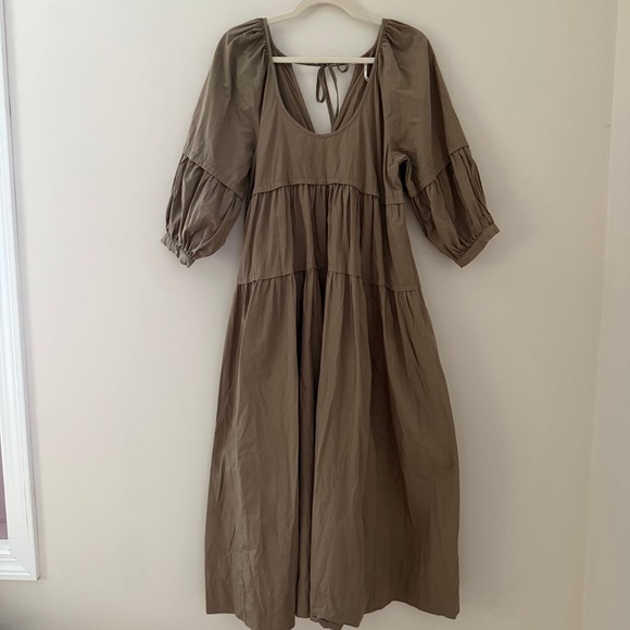 Free People Dresses & Skirts - Free People Syd Poplin Midi Dress Tiered Puff Sleeve Womens Size S